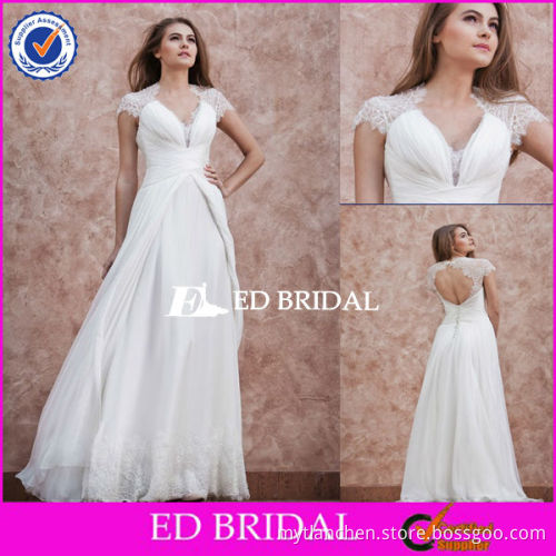 XL468 new fashion cap sleeve lace open low back chiffon sexy beach wedding dresses